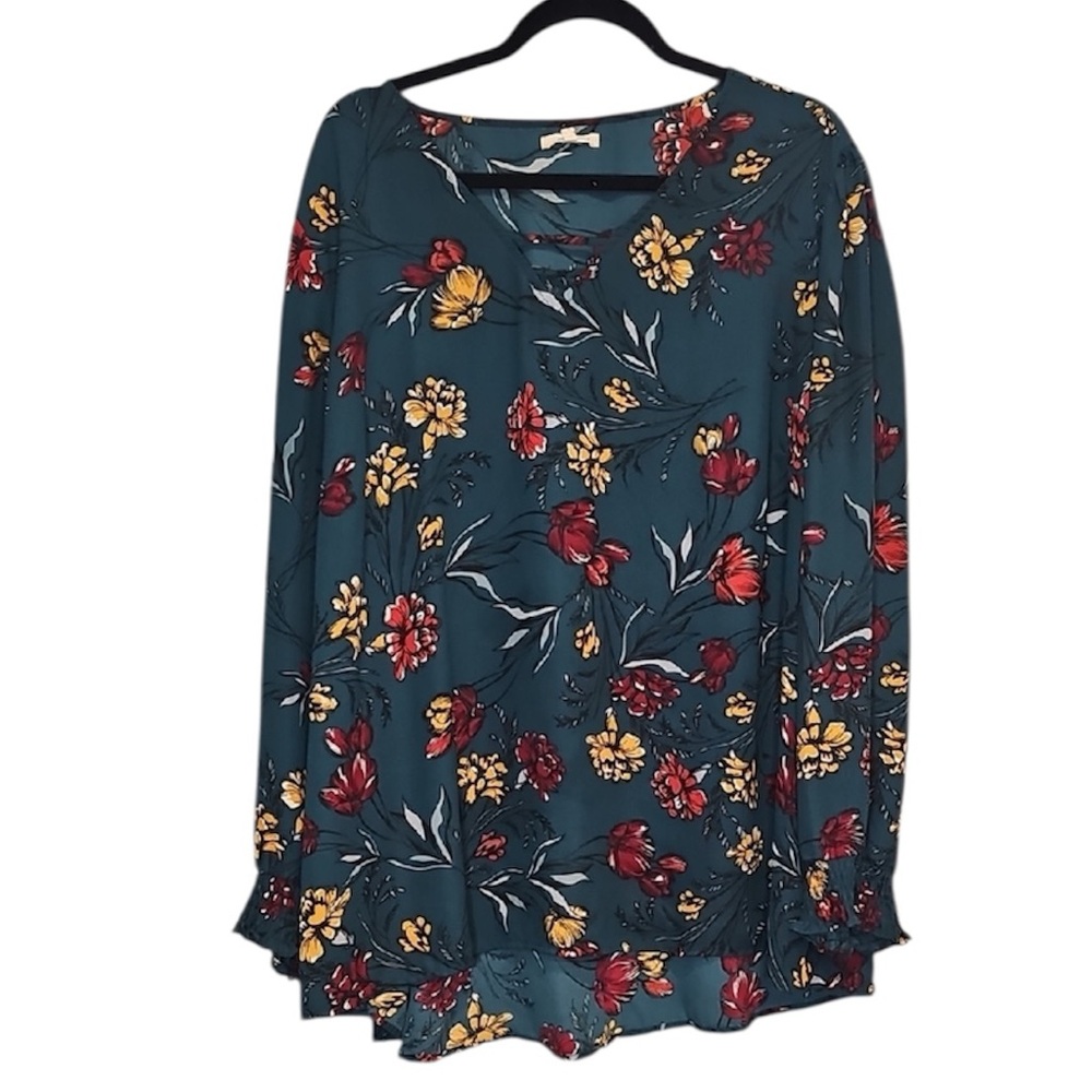 🌺 Maurice’s Floral Long Sleeve Blouse, Size 2XL